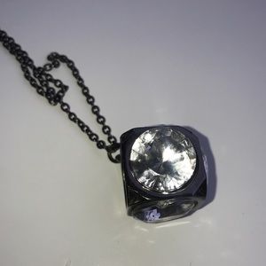 Silver Crystal Gem Cube Pendant Elegant Necklace
